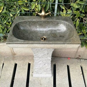 洗手盆户外鹅卵石石头庭院室外复古水槽洗手台洗手池天然原生态