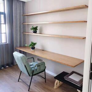 简实木壁挂书桌墙组空合电脑桌写字台悬书架上隔板置物架收约1纳