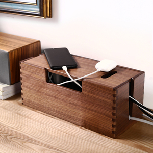 电线电源电视柜数据线排插线收纳盒桌面置物架实木路由器机顶盒子