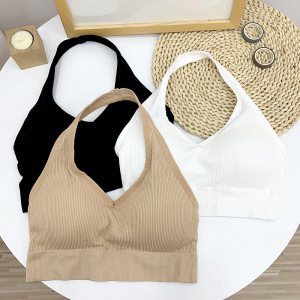 挂脖带胸垫裹胸内衣女夏显胸小文胸无痕美背内搭背心网纱抹胸上衣