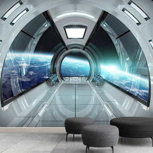 宇宙科幻太空舱墙纸星空背景墙壁纸3d立体壁画科技馆空间延伸墙布