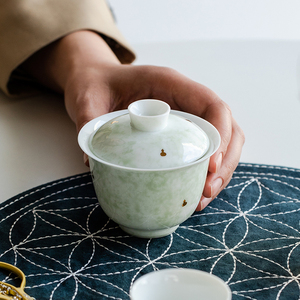 黄丽君花开荼蘼三色盖碗点金茶杯茶碗黄丽君清新釉下彩功夫茶具