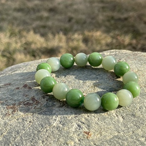 华玉长歌新疆和田玉俄料碧玉猫眼粉青猫眼双拼圆珠手串