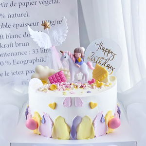 骑马公主蛋糕装饰摆件独角兽摇摇马儿童女孩宝宝生日烘焙配件插件
