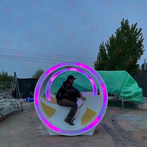 厂家直销无动力水车脚踏喷泉发电摆件道具 彩色发光版脚蹬自行车