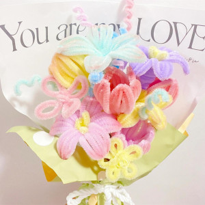 扭扭棒花束仿绒儿童手工diy材料包马卡龙彩虹色毛条生日礼物女生