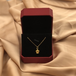 老凤祥和黄金项链女999镂空蕾丝女王皇冠吊坠18k金锁骨链送女礼物