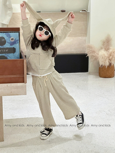 Amy丨2024春季新款女童休闲条纹套装韩版外套春装卫衣卫裤运动服