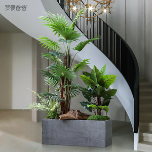 室内仿真绿植楼梯下拐角花槽造景散尾葵盆栽服装店装饰隔断植物