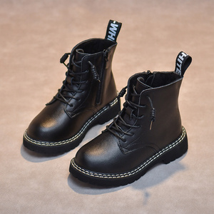 女童马丁靴春秋款2022年新款英伦风中大童黑色皮靴女孩儿童靴子冬