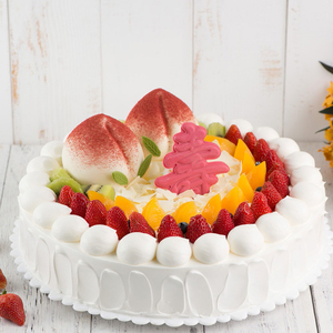 fozoon法颂仙桃祝寿老人祝寿鲜奶生日蛋糕寿桃水果天津同城配送