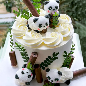 熊猫棉花糖生日蛋糕装饰围边巧克力棒黑森林慕斯甜品烘焙网红摆件
