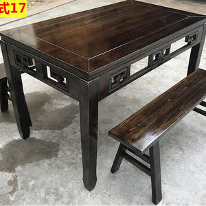 商用长方桌面馆早餐店长方形桌子仿古餐桌实木家用老式餐桌长条桌