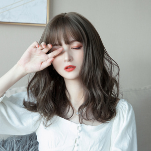 梨花头齐刘海中长卷发短发韩国时尚女士发型蓬松整顶假发套2人付款79