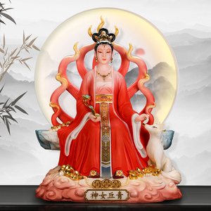 汉白玉彩绘九尾娘娘青丘女帝君佛像野狐苏妲己玄狐元君神像摆件