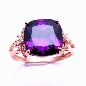 卡玛莎娜纯俄罗斯585紫金指环镀14K彩金玫瑰金新品方形紫色石戒指