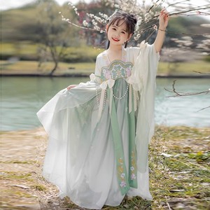 宋朝公主宋制汉服女童演出服装中国风青绿襦裙儿童舞蹈超仙连衣裙