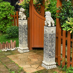 中式拴马桩狮子摆件家居镇宅招财复古艺术仿古庭院仿石柱落地装饰
