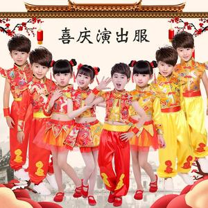 六红武术演出服服儿童节服中国一打鼓幼儿园表演舞蹈喜庆秧歌服装