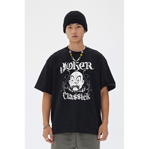 奇卡诺小丑插画短袖t恤男女纯棉重磅宽松西海岸风格休闲百搭潮