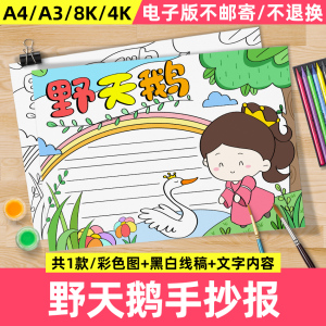野天鹅手抄报模板安徒生童话故事好书推荐读后感小报半成品简笔画