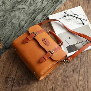 日本购f转山复古手工皮具植鞣皮女包植鞣x皮邮差包 单肩手提剑桥.