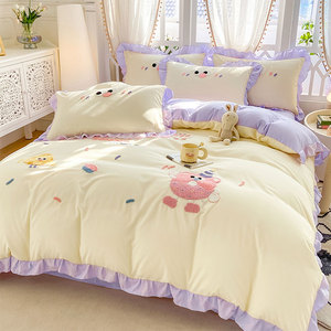 韩版可爱少女心小清新卡通床上四件套水洗棉床单被套床笠四季通用