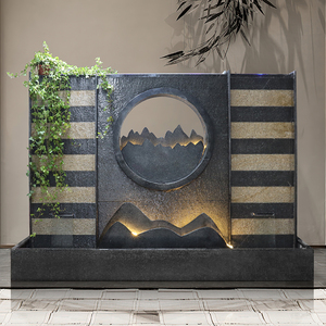 水幕墙流水屏风墙客厅别墅庭院造景布置假山鱼池水系喷泉装饰景观