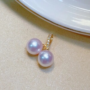 akoya海水珍珠吊坠18k金天然项链锁骨链双珠款强光小灯泡