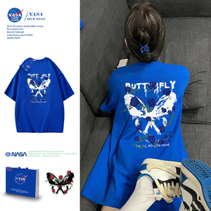 NASA克莱因蓝短袖t恤女夏季半袖衫上衣2024春款情侣宽松显白体恤