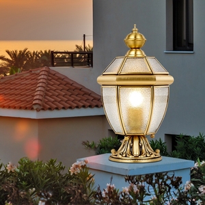欧式大门柱头灯铜灯别墅墙头灯户外防水围墙灯花园庭院全铜灯具