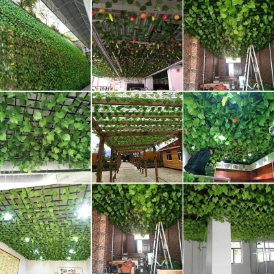 x日本购新品藤条装饰藤蔓吊顶秋叶酒店植物室内葡萄架道具假花草.