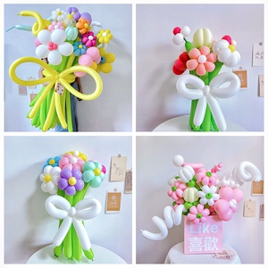 小红书长条气球花束户外野餐生日小花diy材料包情人节场景布置