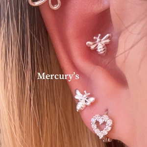 Mercurys小蜜蜂耳骨钉s999纯银耳钉拧螺丝耳饰迷你可爱简约百搭女