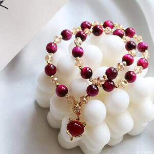 狐狸骨手串紫晶宝珍懿灵狐饰品旺夫石红虎眼石手链女水晶吊坠狐狸