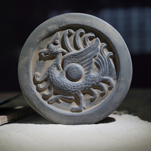 汉代《朱雀》瓦当可拓片四方神青龙白虎模具装饰摆件陶器古玩墙饰