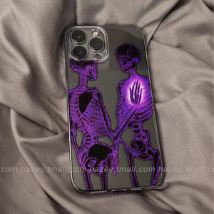 hazey趣味个性紫光骷髅适用iPhone14promax手机壳苹果15艺术12mini/13创意7plus/8插画xr6sp简约xsmax透明se3