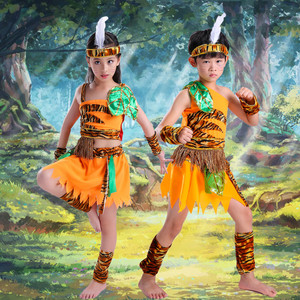 猎人演出服儿童古代野人原始人印第安非洲舞蹈六一话剧表演衣服