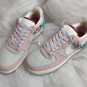 适配nike空军一号af1 07 lx国风元素渐变鸳鸯拼接双色鞋带粉蓝色