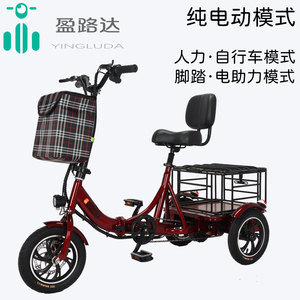 盈路达电动三轮车小型家用老年两用助力脚蹬自行车双人迷你接孩子
