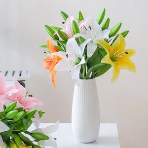 小清新仿真百合花手感保湿花束客厅餐桌卧室装饰摆件拍照道具假花