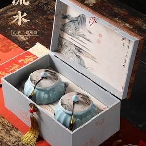 陶瓷双罐复古风茶叶礼盒装空盒凤凰单丛肉桂金骏眉茉莉花茶包装盒
