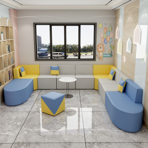 办公室沙发幼儿园休闲休息区接待室简约现代小型真皮沙发茶几组合