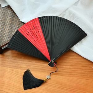 中国风全竹折扇复古风随身小折叠扇子竹制印刷汉服旗袍舞蹈走秀