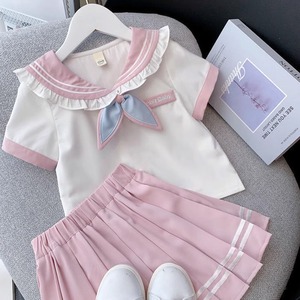 女童学生JK套装裙韩版短袖夏装中大童洋气衬衫学院风百褶裙两件套