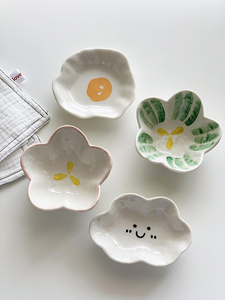 安木良品 日式可爱造型手绘釉下彩陶瓷小碗小味碟酱料碟
