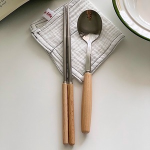 安木良品 ins复古圆柱实木柄筷子刀叉勺子餐具套装不锈钢厨房餐具