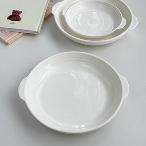 安木良品 ins日式简约风质感纯白陶瓷双耳菜盘子家用实用点心盘