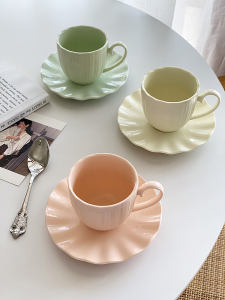 安木良品 外贸出口 法式ins马卡龙色花瓣质感陶瓷下午茶咖啡杯碟