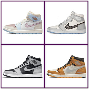 aj1高帮黑白黄米粉色黑灰女童鞋 波尔多情人节黑白橙扣碎白紫男鞋